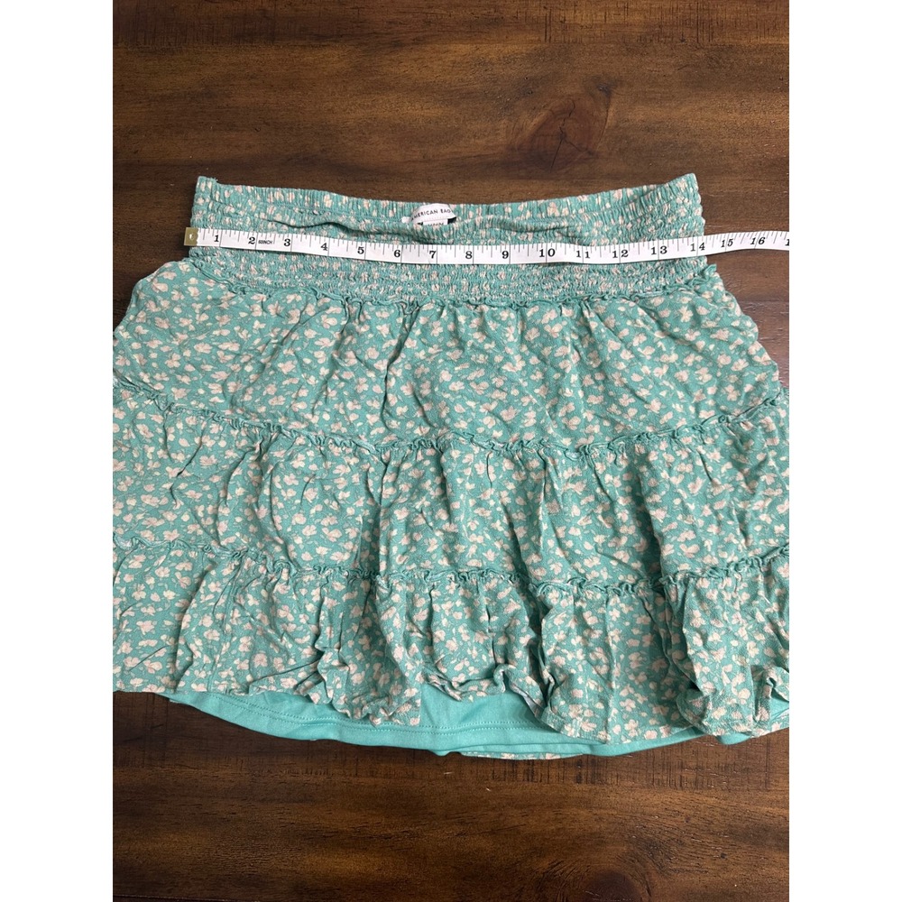American Eagle Teal Floral Tiered Ruffle Smocked Mini Skirt Womens Size Medium - Picture 5 of 6